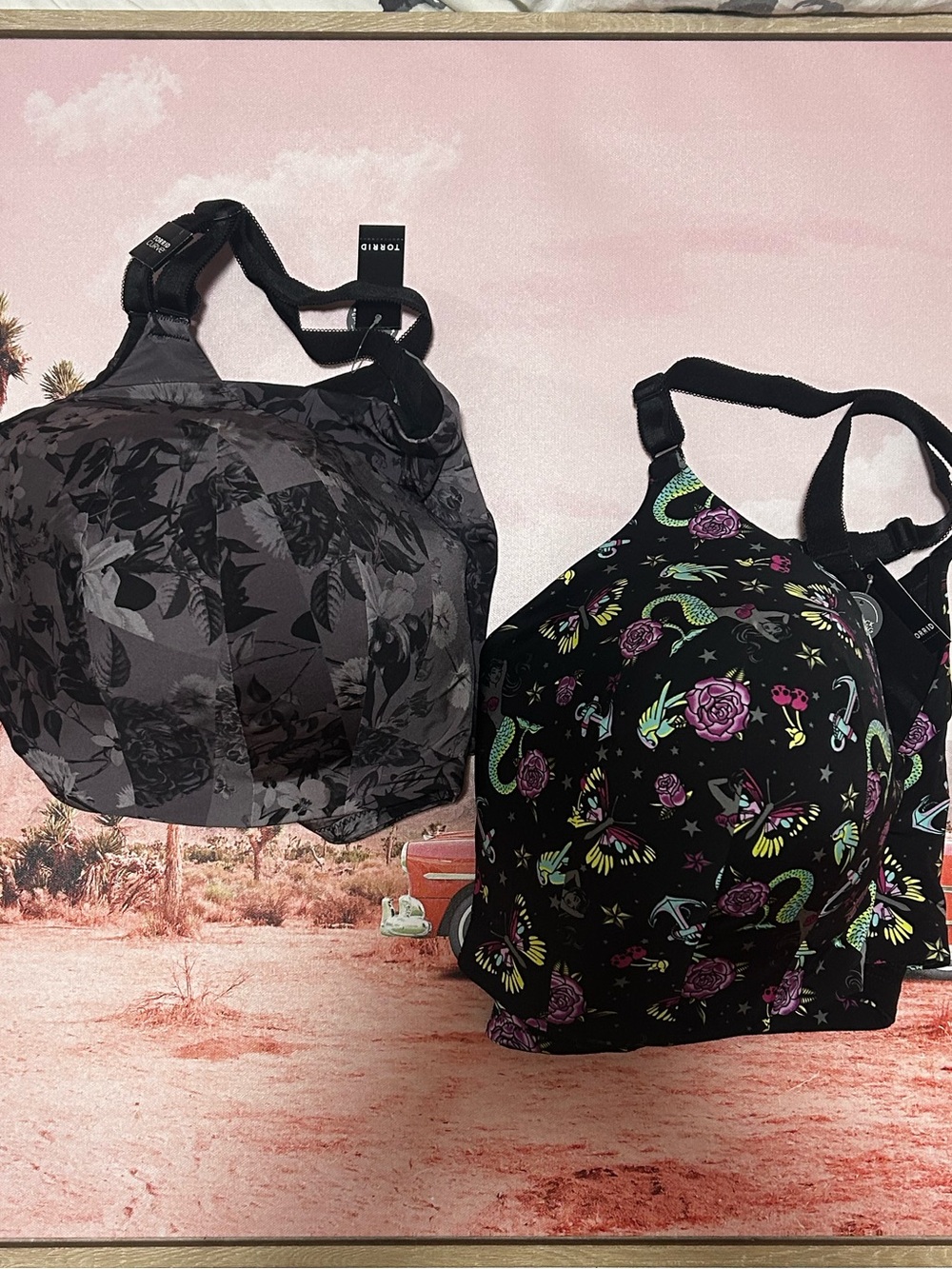 NWT - TORRID CURVE- Women’s Black Floral & Tattoo-Print Bras. Sz 48DD